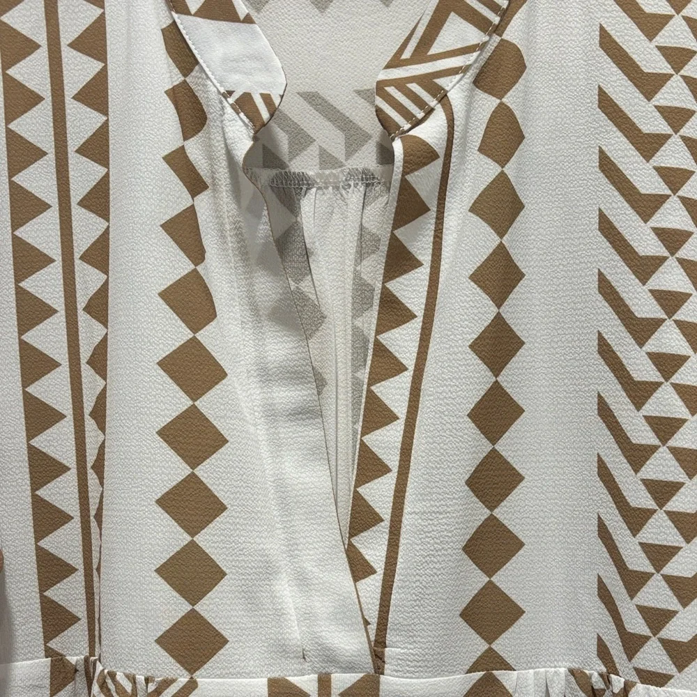 Silk & Salt White and Tan Geometric Print Dress - Picture 6 of 6